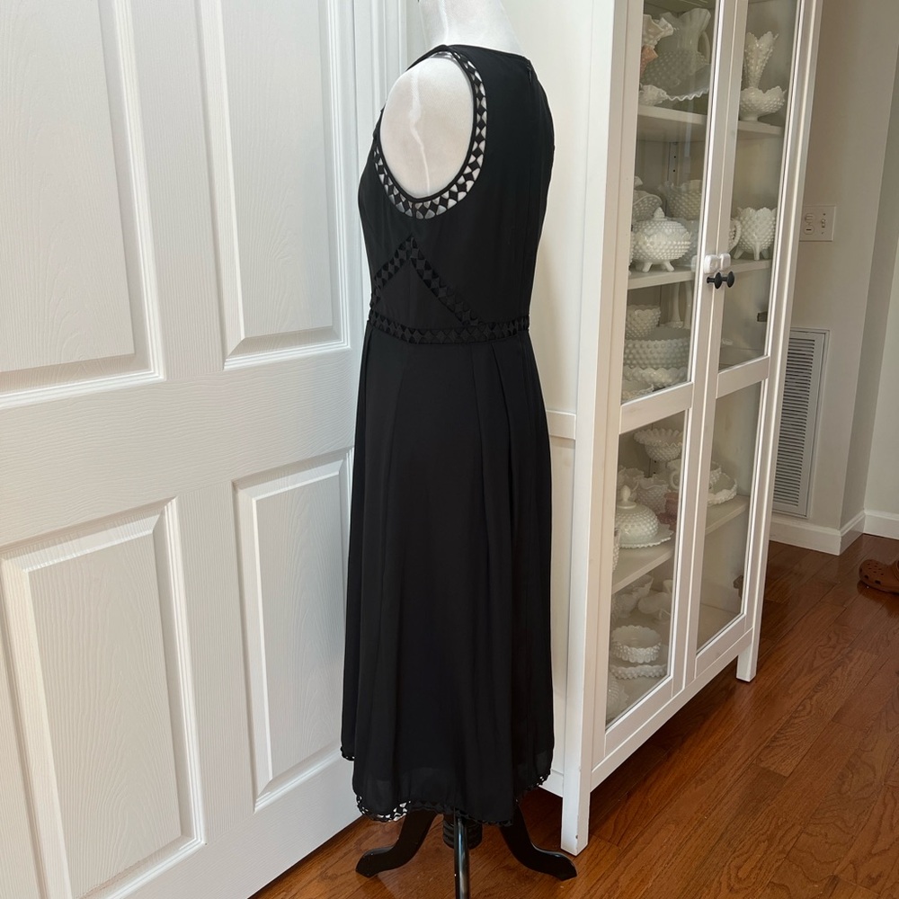 Ann Taylor Black Sleeveless Midi Dress with Ladder Trim - Picture 3 of 6